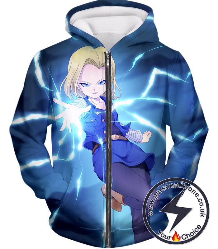 Dragon Ball Super Extremely Pretty Android 18 Cool Fighter Anime Blue Zip Up Hoodie